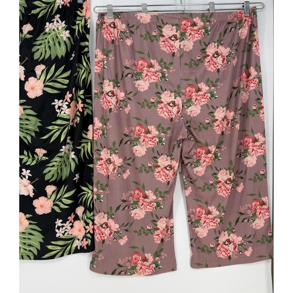 Pajama Pants Women 3XL Multi Color 2-Pack Floral Tropical Capri Lounge Resort - Picture 6 of 7